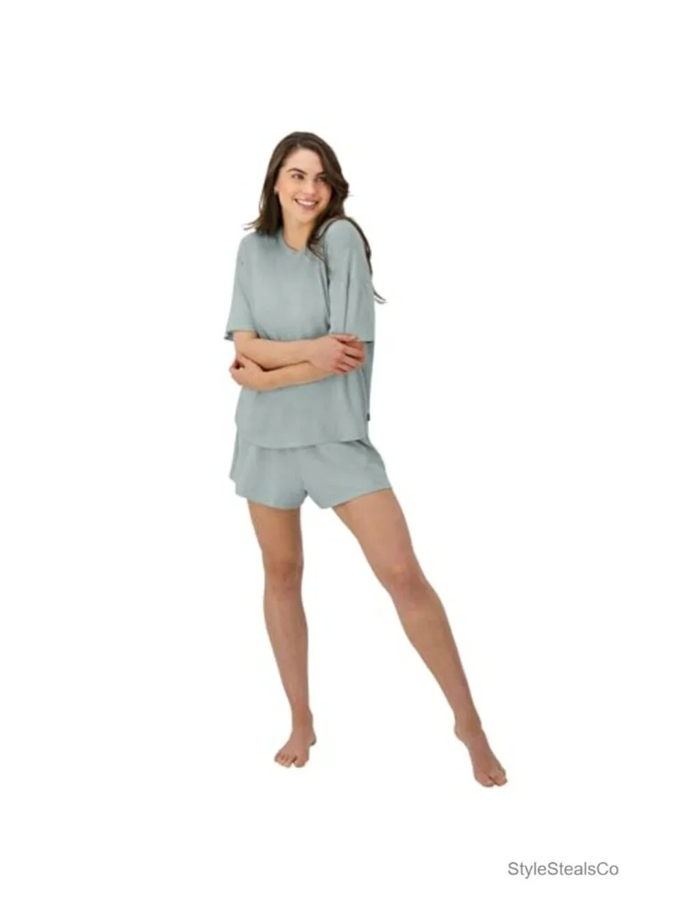 Two-Piece Pajama Set with T-Shirt and Sleep Shorts - Cotton Blend